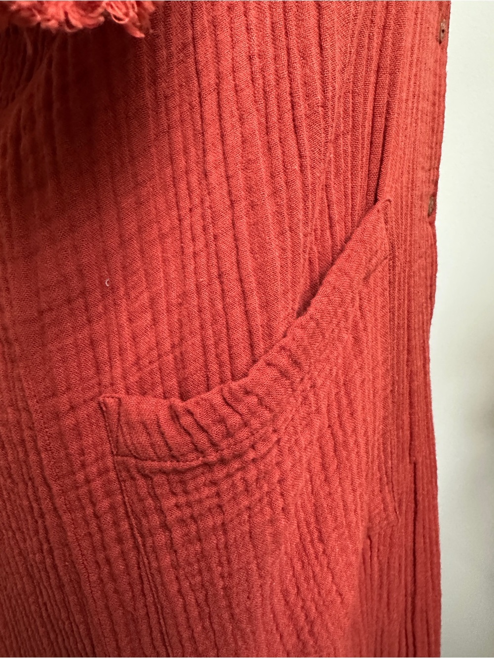 Eileen Fisher Brick Red Crinkle Button-Front Dress - Picture 3 of 11